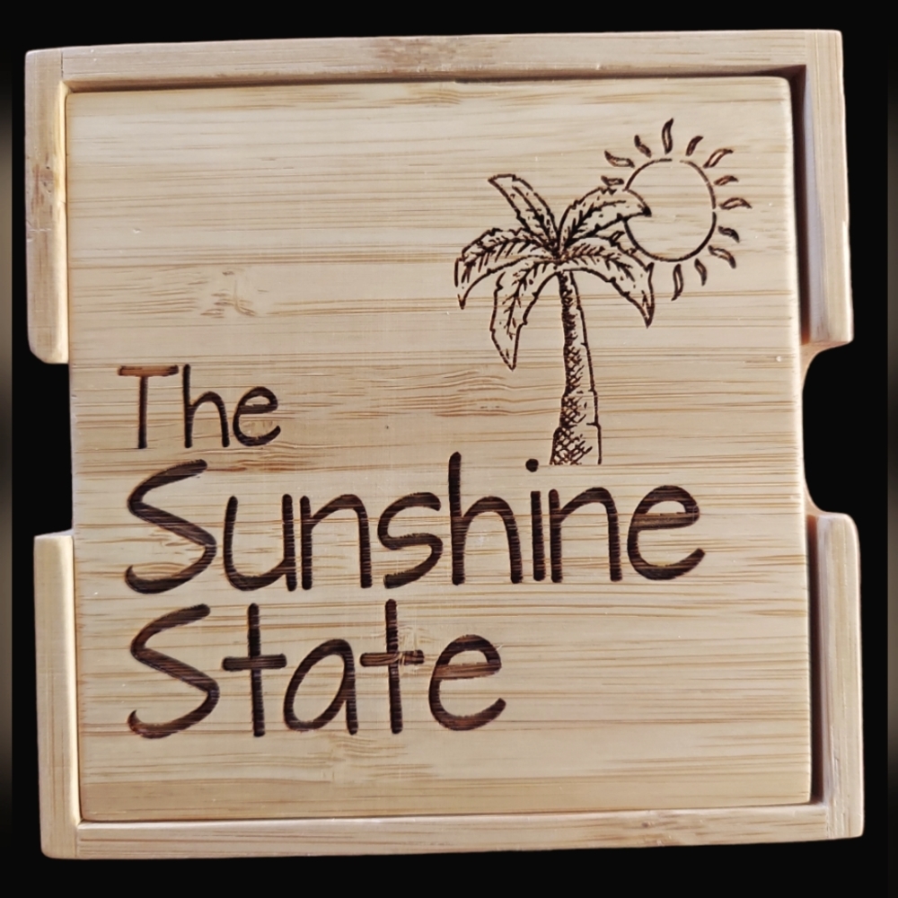 Totally Bamboo Florida 4 Piece Coaster Puzzle Bamboo Set with Case